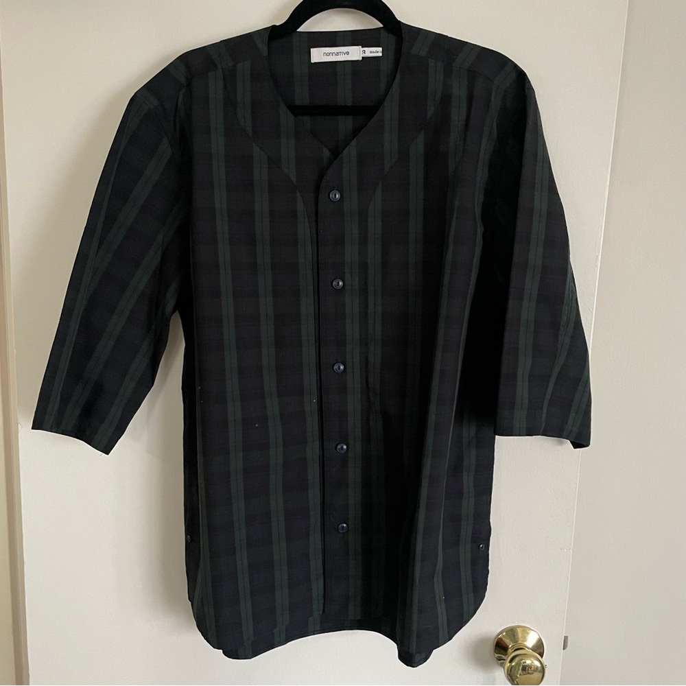 nonnative Baseball Tee in Green/Navy Tartan size 3 (L)